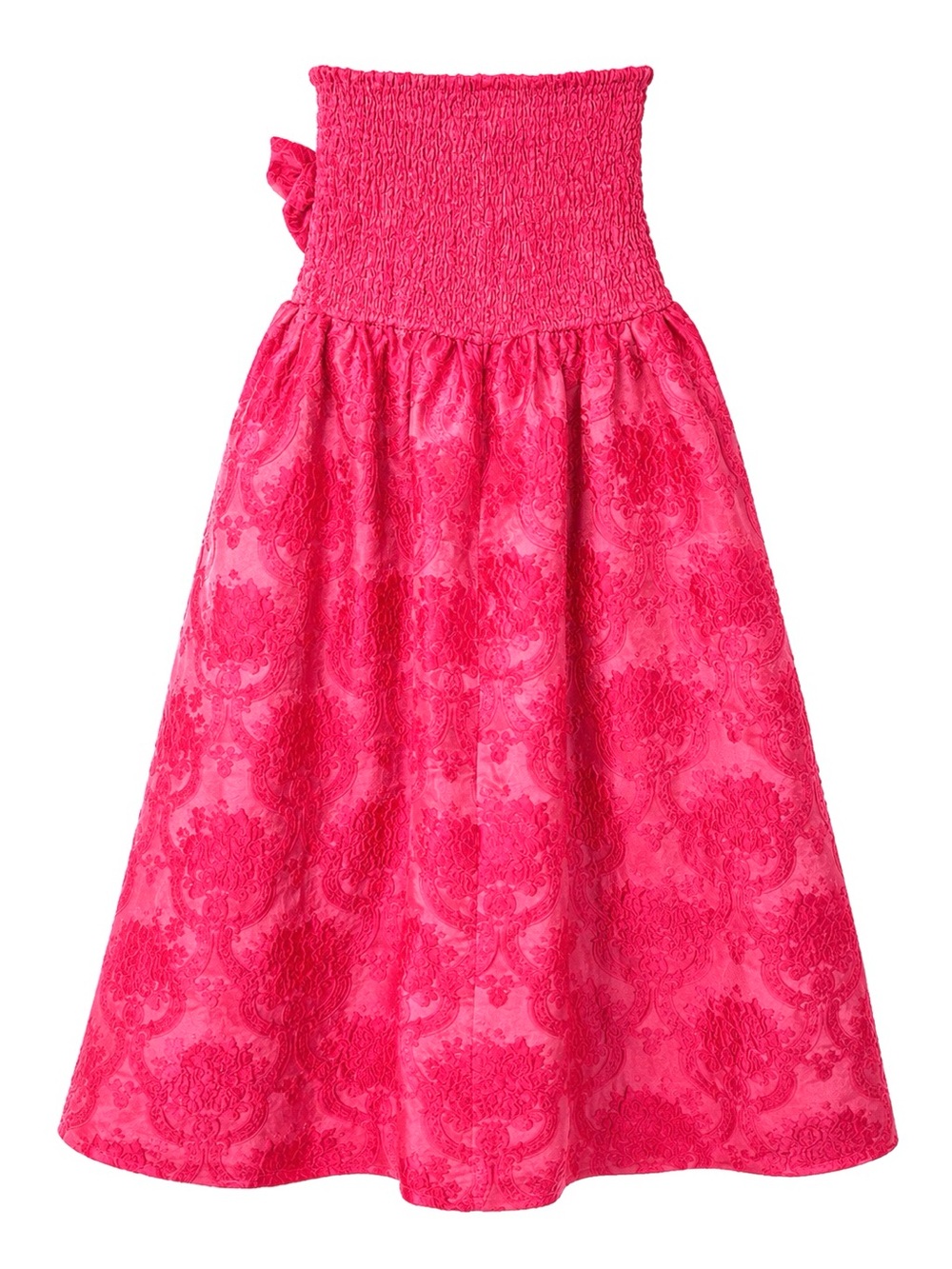 Entro Pink Floral Jacquard Strapless Midi Dress L Pockets Barbiecore - Picture 3 of 16